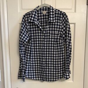 J. Crew Women's Navy and White Checkered Button Down Shirt